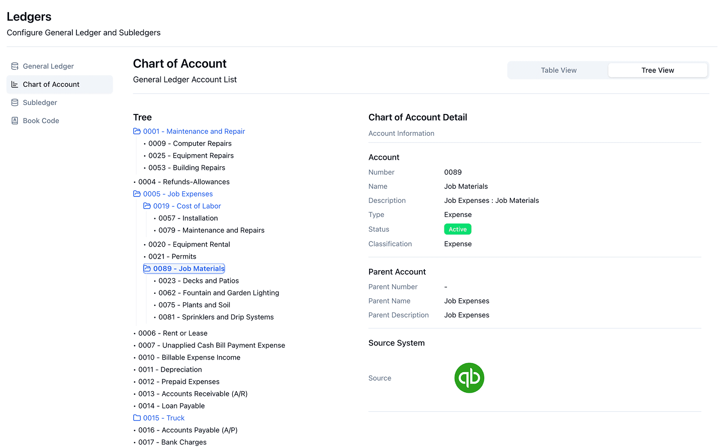 Links general ledger connection and chart of accounts sync